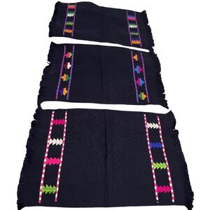Embroidered Table placemats Set 3‎ Navy Colorful Boho Decor Latin America 22x14